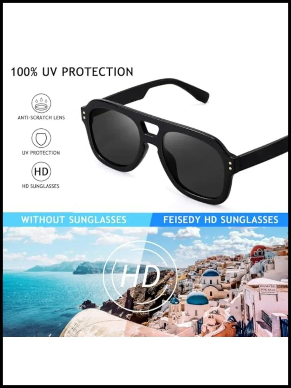 Vintage Pilot Sunglasses for Women Men Square Chunky Frame UV400 Protection